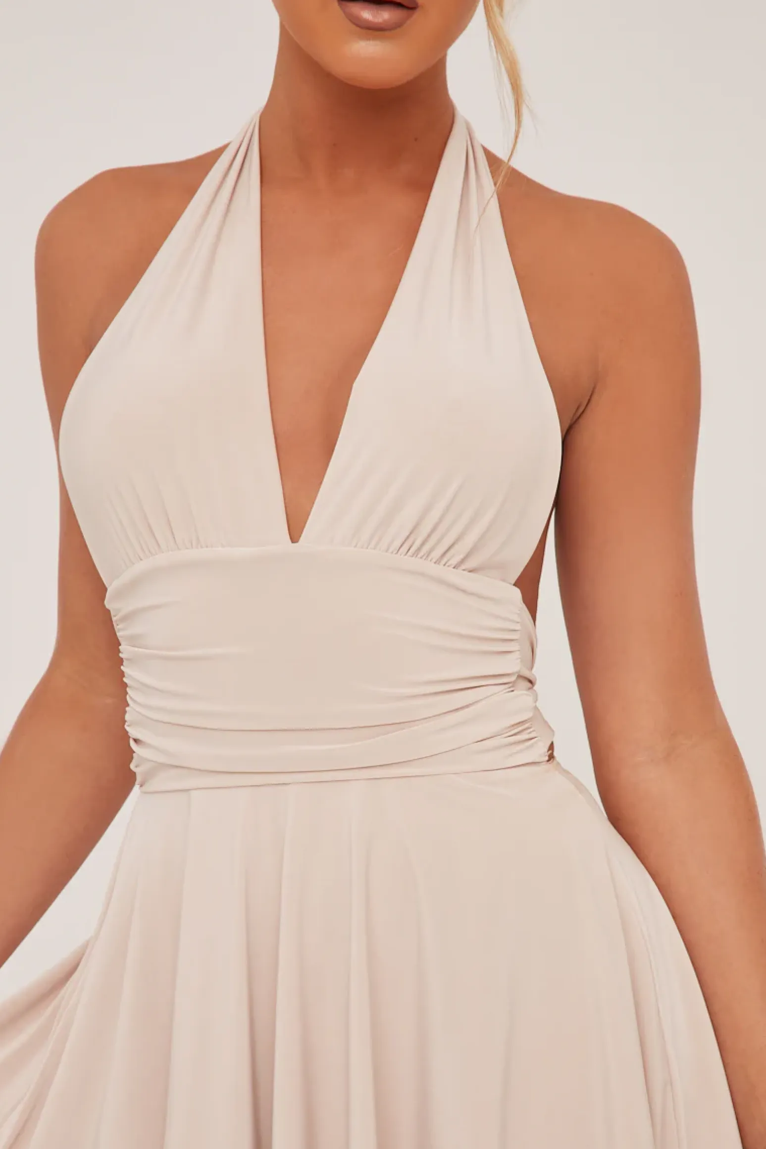 Rebellious Fashion Stone Halter Plunge Neck Mini Dress - Pippa