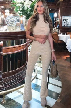 Rebellious Fashion Stone High Neck Crop Top & Flare Pants Set - Dailyn