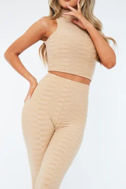 Rebellious Fashion Stone High Neck Crop Top & Flare Pants Set - Dailyn