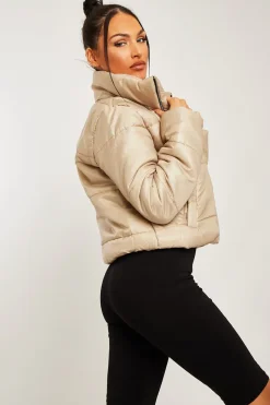 Rebellious Fashion Stone High Neck Puffer Coat - Docie
