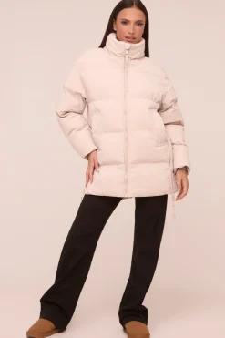 Rebellious Fashion Stone High Neck Zip Fastening Puffer Jacket - Camelia