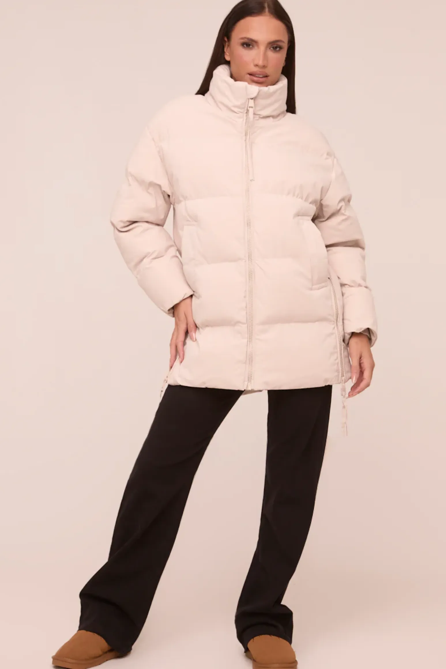 Rebellious Fashion Stone High Neck Zip Fastening Puffer Jacket - Camelia