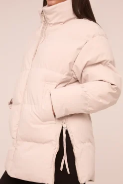 Rebellious Fashion Stone High Neck Zip Fastening Puffer Jacket - Camelia