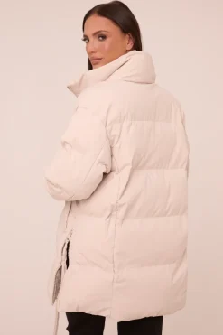 Rebellious Fashion Stone High Neck Zip Fastening Puffer Jacket - Camelia