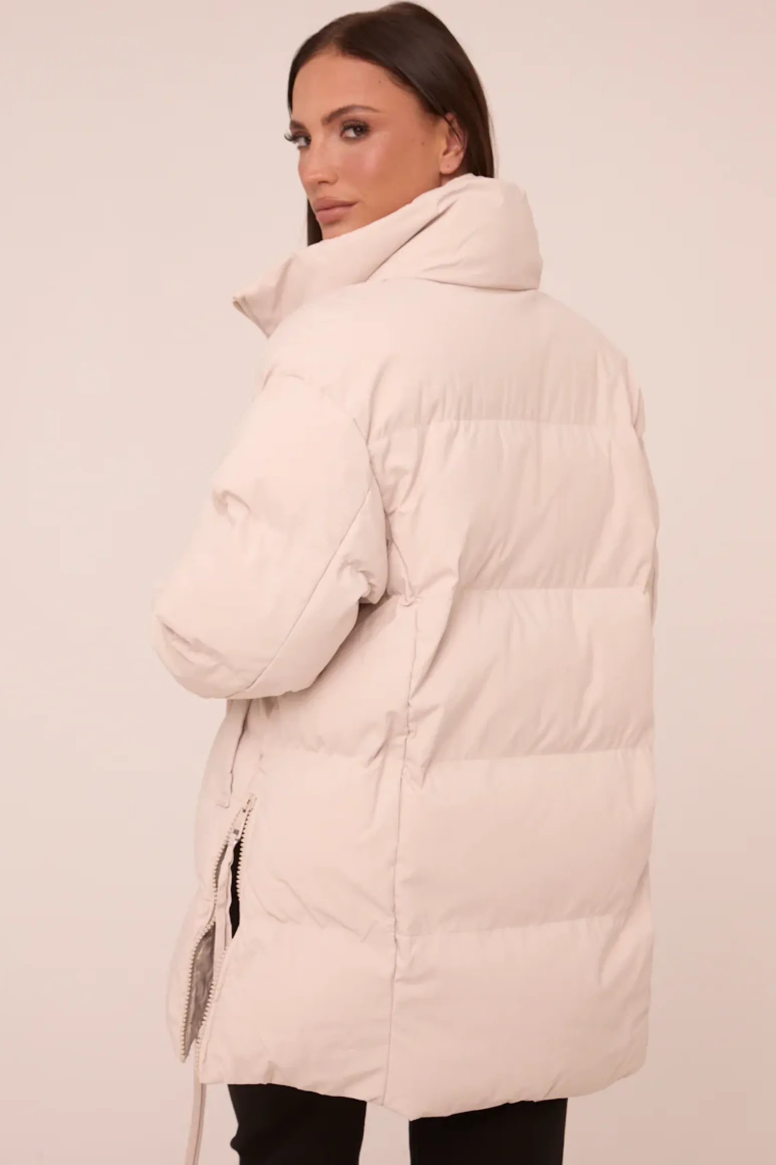 Rebellious Fashion Stone High Neck Zip Fastening Puffer Jacket - Camelia