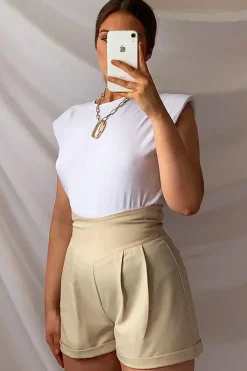 Rebellious Fashion Stone High Waisted Tailored Shorts - Emile
