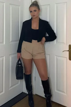 Rebellious Fashion Stone High Waisted Tailored Shorts - Emile