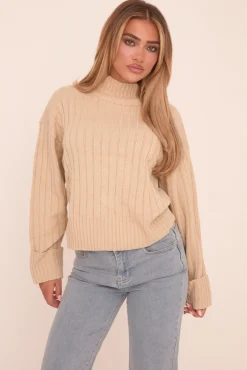 Rebellious Fashion Stone Knit High Neck Jumper - Jaelynn
