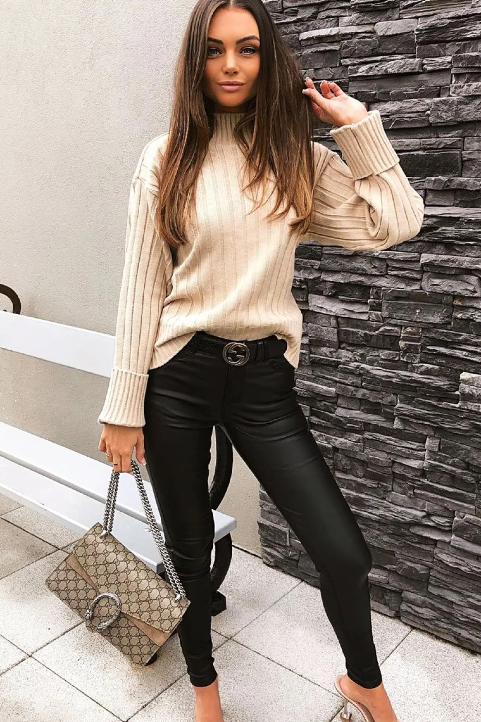 Rebellious Fashion Stone Knit High Neck Jumper - Jaelynn