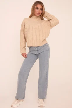 Rebellious Fashion Stone Knit High Neck Jumper - Jaelynn