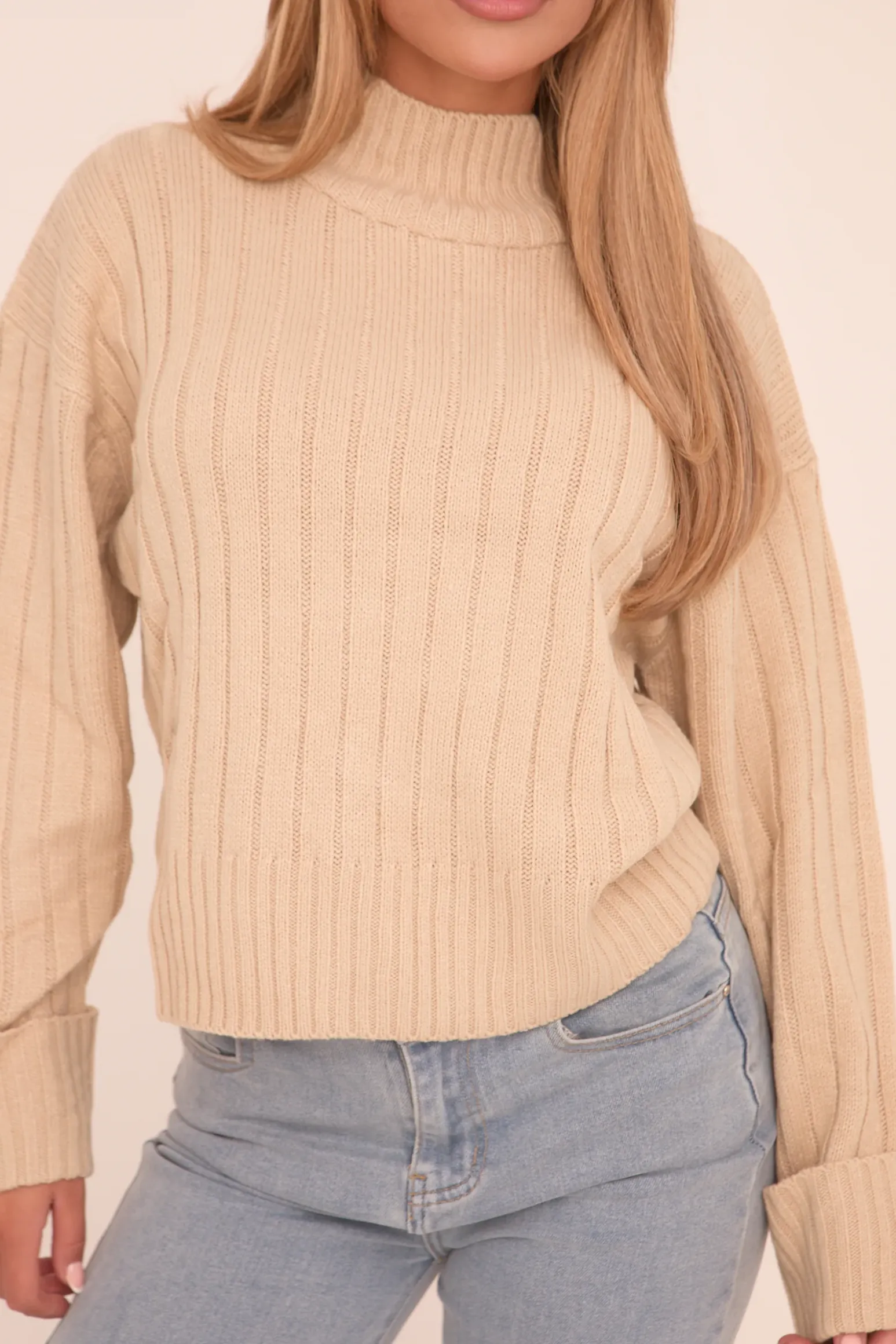 Rebellious Fashion Stone Knit High Neck Jumper - Jaelynn