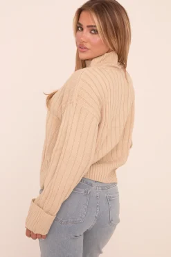 Rebellious Fashion Stone Knit High Neck Jumper - Jaelynn