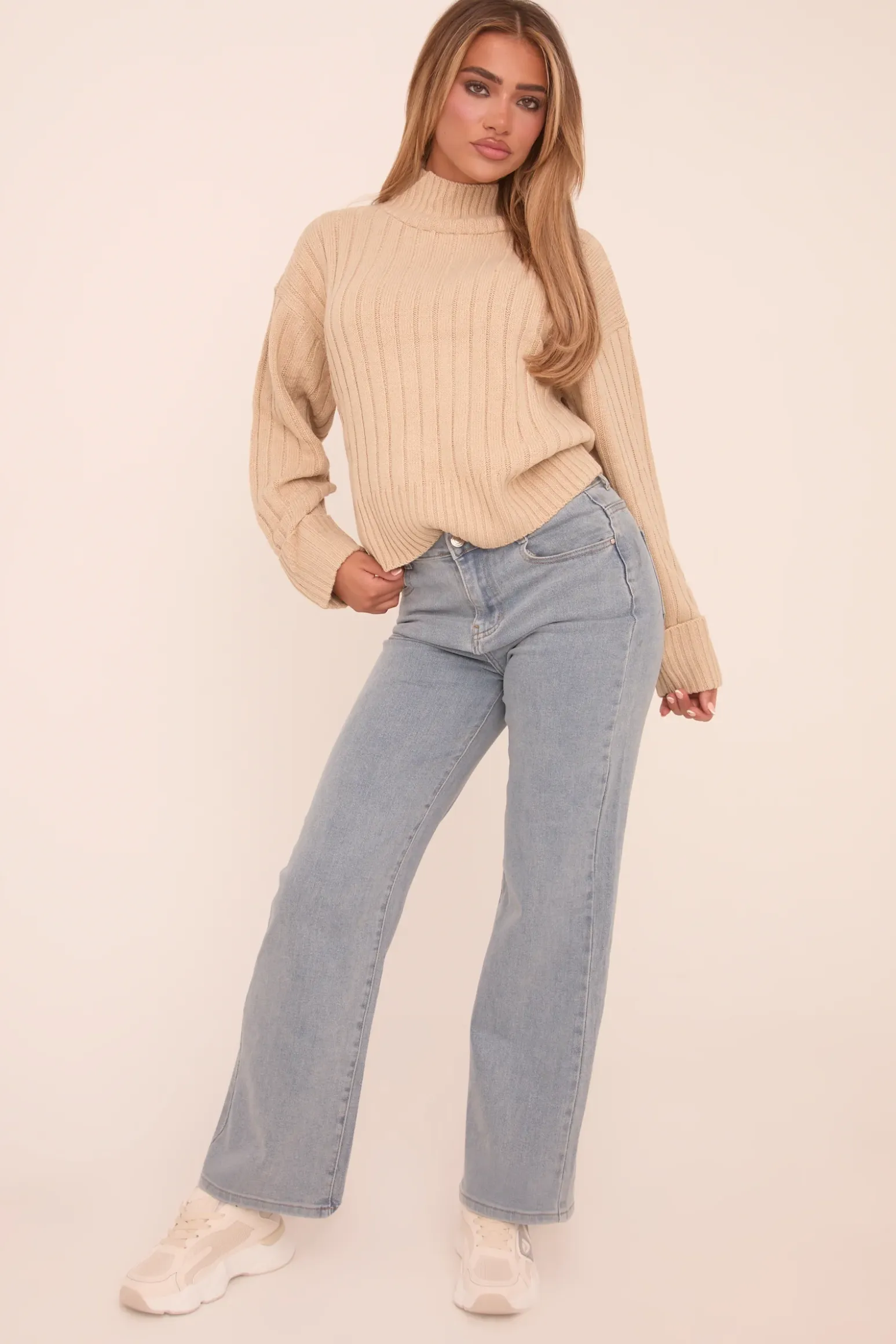 Rebellious Fashion Stone Knit High Neck Jumper - Jaelynn