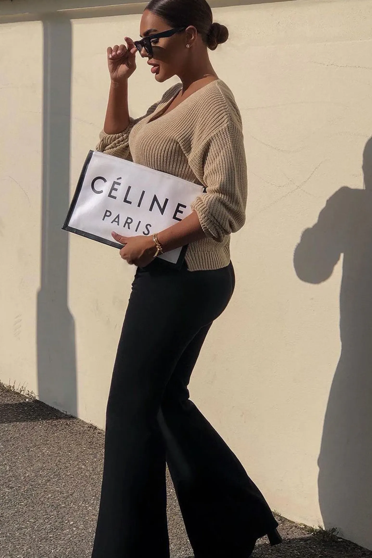 Rebellious Fashion Stone Knit Plunge Neckline Jumper - Roselie