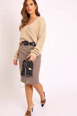 Rebellious Fashion Stone Knit Plunge Neckline Jumper - Roselie