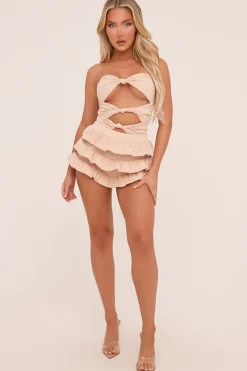 Rebellious Fashion Stone Knot Detail Bodysuit & Tiered Mini Skort Co-ord Set - Abigail