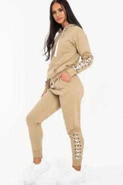 Rebellious Fashion Stone Lace Detail Hooded Drawstring and Jogger Set - Jamiya