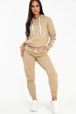 Rebellious Fashion Stone Lace Detail Hooded Drawstring and Jogger Set - Jamiya