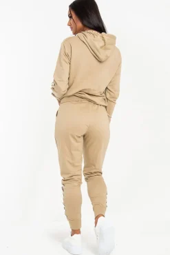 Rebellious Fashion Stone Lace Detail Hooded Drawstring and Jogger Set - Jamiya