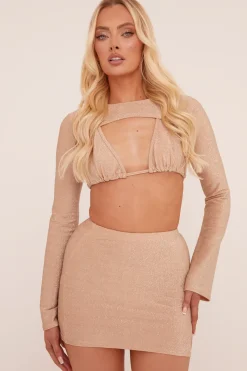 Rebellious Fashion Stone Lurex Three Piece Bralette & Mini Skirt Co-ord Set - Amaal