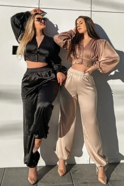Rebellious Fashion Stone Luxe Satin Joggers - Ilona