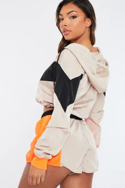 Rebellious Fashion Stone Orange Shell Hooded Jacket & Shorts - Jettie