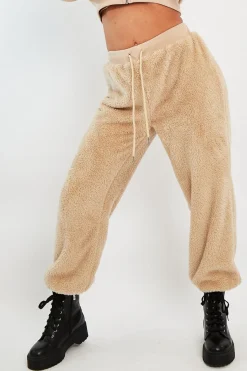 Rebellious Fashion Stone Oversized Teddy Joggers - Havana
