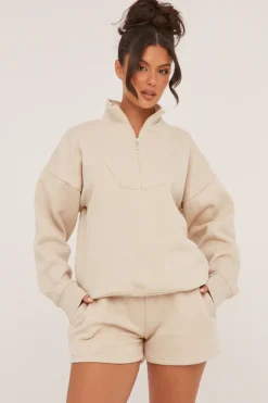 Rebellious Fashion Stone Oversized Zip Front Sweatshirt & Mini Shorts Co-ord Set - Adriana