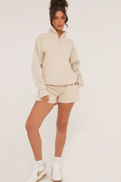 Rebellious Fashion Stone Oversized Zip Front Sweatshirt & Mini Shorts Co-ord Set - Adriana