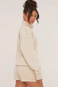 Rebellious Fashion Stone Oversized Zip Front Sweatshirt & Mini Shorts Co-ord Set - Adriana