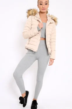 Rebellious Fashion Stone Padded Coat with Fur Trim Hood - Helena