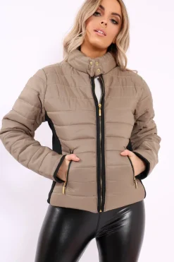 Rebellious Fashion Stone Padded Coat with Side Panel Detail - Tallula