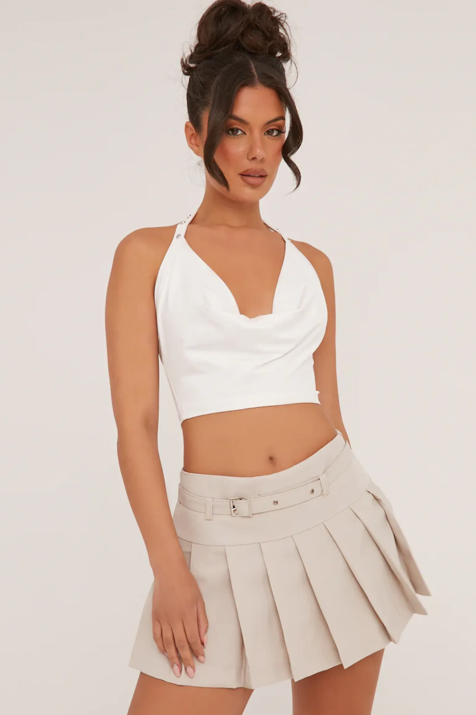 Rebellious Fashion Stone Pleated Belt Detail Micro Mini Skirt - Violet