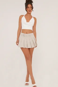 Rebellious Fashion Stone Pleated Belt Detail Micro Mini Skirt - Violet