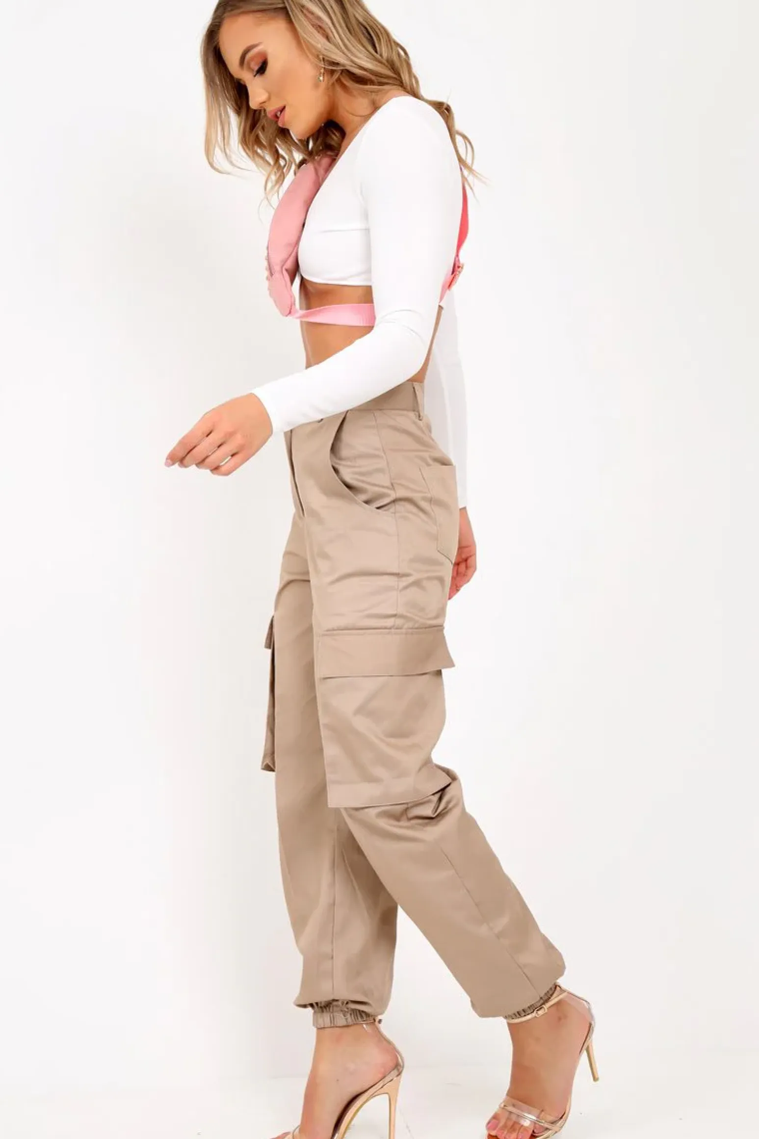 Rebellious Fashion Stone Pocket High Waist Cargo Cuffed Trousers - Galya