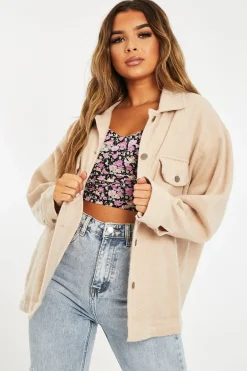 Rebellious Fashion Stone Pocket Oversized Brushed Shacket - Caley
