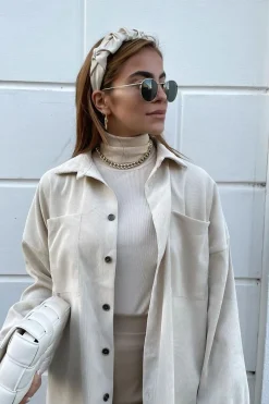 Rebellious Fashion Stone Pocket Oversized Brushed Shacket - Caley