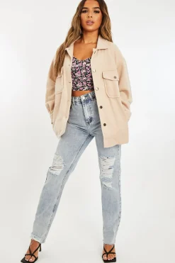Rebellious Fashion Stone Pocket Oversized Brushed Shacket - Caley