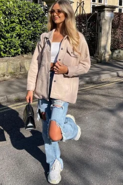 Rebellious Fashion Stone Pocket Oversized Brushed Shacket - Caley