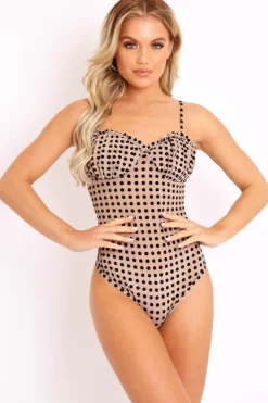 Rebellious Fashion Stone Polka Dot Cup Detail Bodysuit - Bowen
