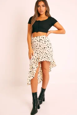 Rebellious Fashion Stone Polka Print Frilled Hem Midi Skirt - Julia