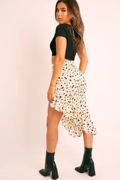 Rebellious Fashion Stone Polka Print Frilled Hem Midi Skirt - Julia
