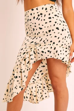 Rebellious Fashion Stone Polka Print Frilled Hem Midi Skirt - Julia