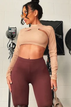 Rebellious Fashion Stone Ribbed Double Cut Out Crop Top - Graci