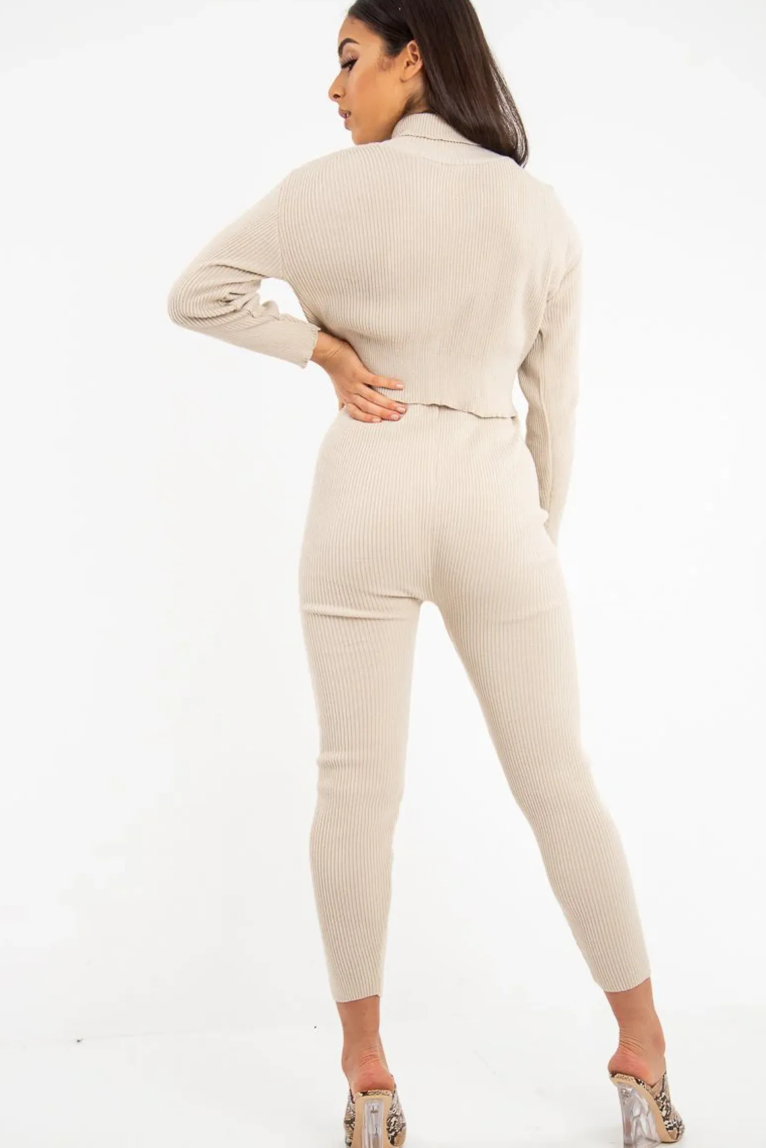 Rebellious Fashion Stone Rib Crop Jumper Loungewear Set - Ayriana