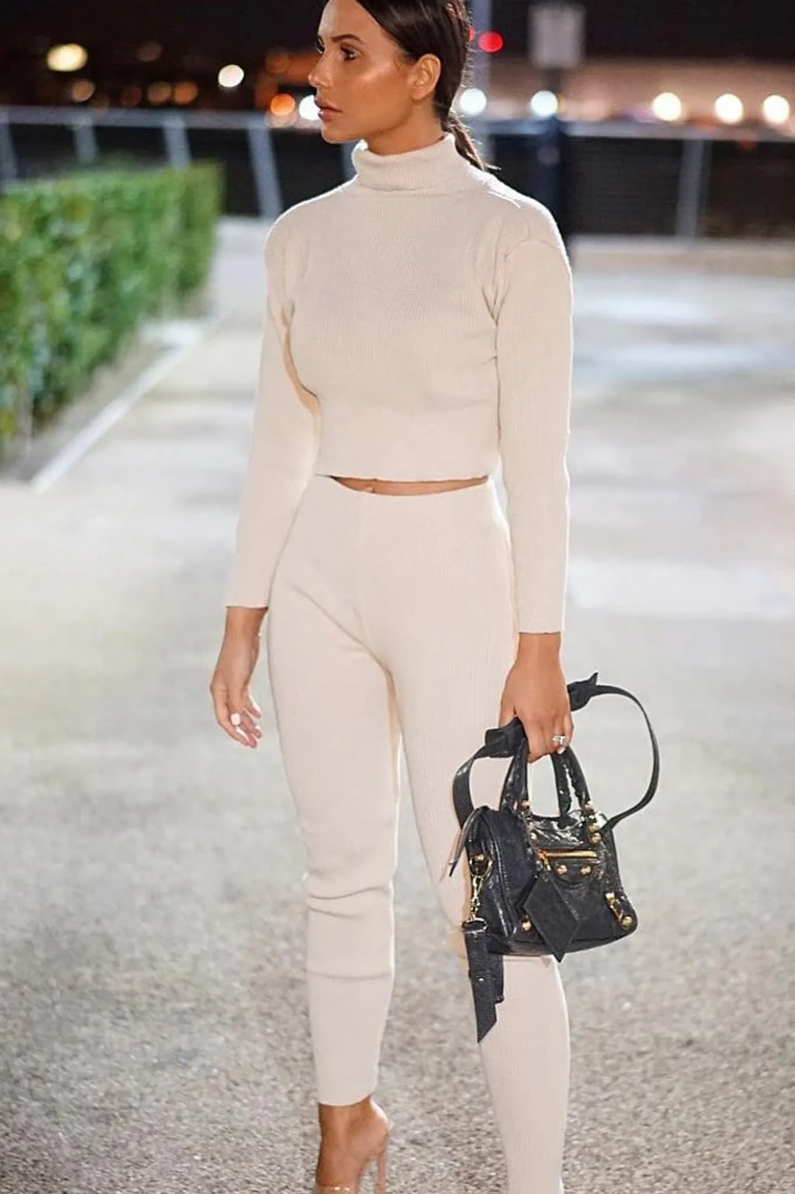 Rebellious Fashion Stone Rib Crop Jumper Loungewear Set - Ayriana