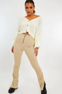 Rebellious Fashion Stone Ring Zip Front Split Side Crepe Trousers - Ashton