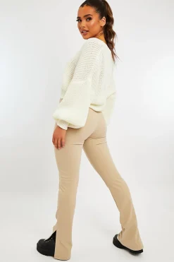 Rebellious Fashion Stone Ring Zip Front Split Side Crepe Trousers - Ashton