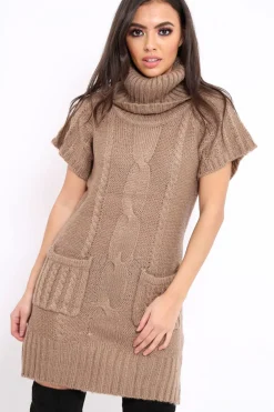 Rebellious Fashion Stone Roll Neck Jumper Dress - Catrina
