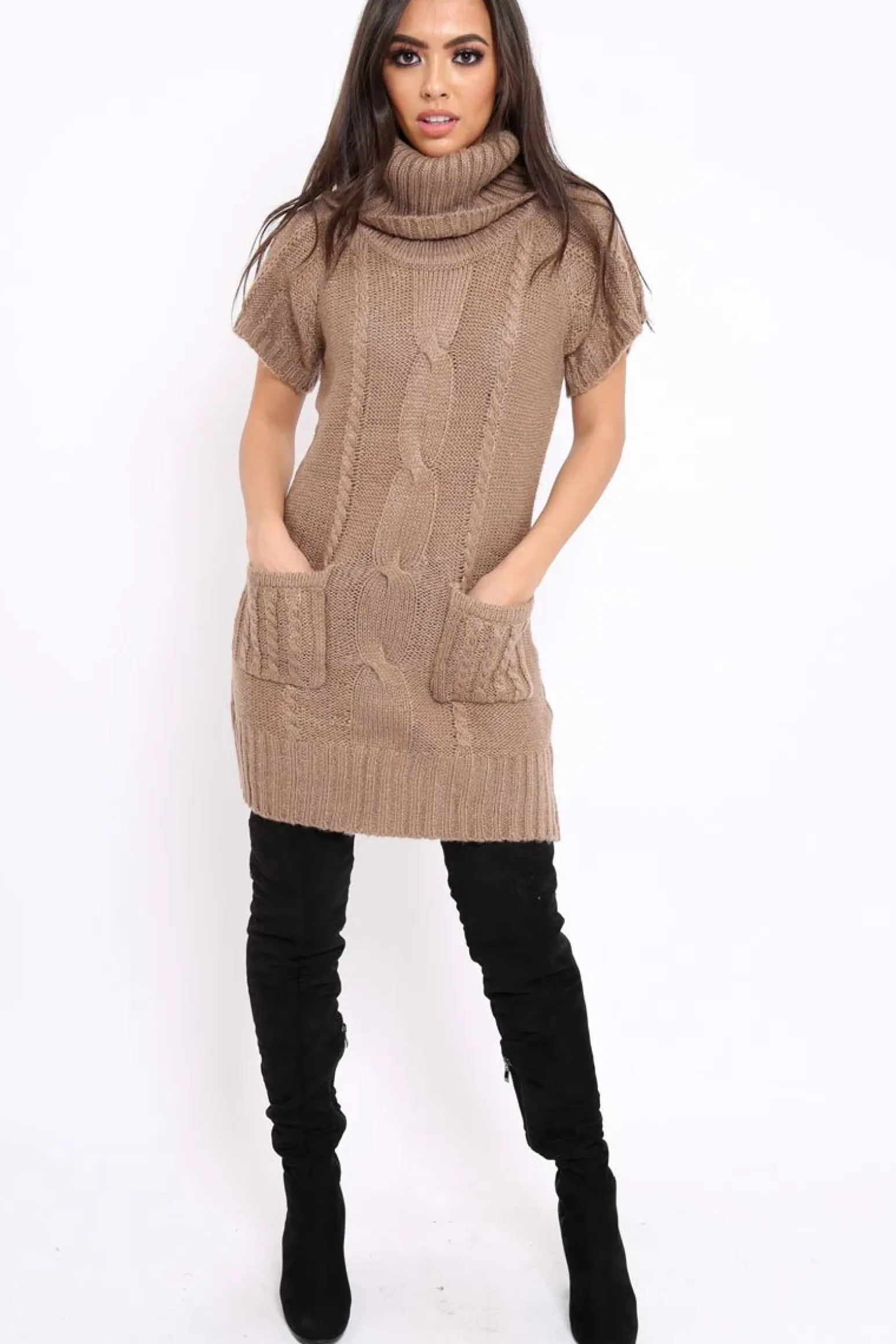 Rebellious Fashion Stone Roll Neck Jumper Dress - Catrina